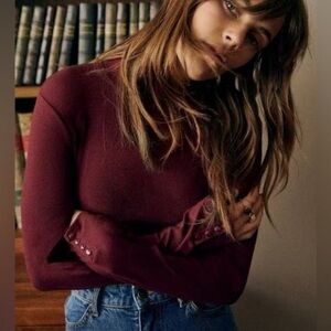 Sézane Felix Ribbed Jumper in Burgundy - Size Large